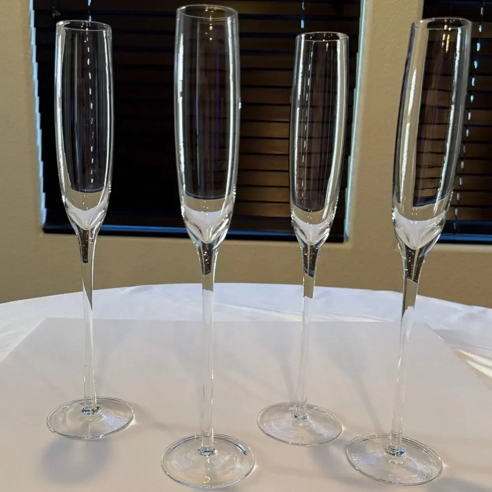Z Gallerie Giant 14” Tall Champagne Flutes Clear Long Stem Set of 4